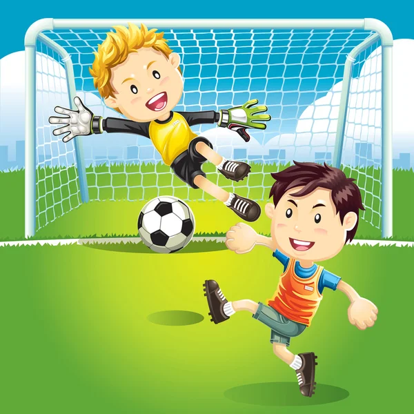 Niños jugando al fútbol — Vector de stock