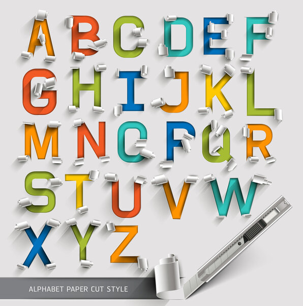 Alphabet paper cut colorful font style