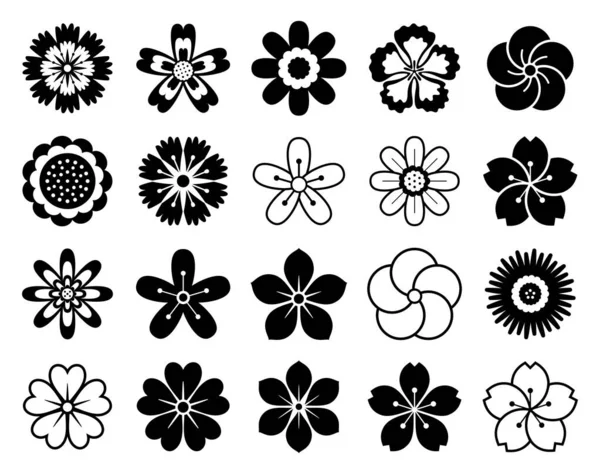 Set Floral Flower Elements Symbol Icons — Stock Vector