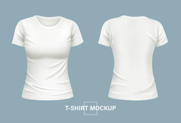 Tシャツの女性のモックアップフロントとバックイラスト — ストックベクタ