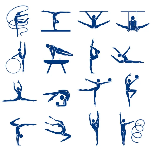 Gymnastics Sport People Icons — Vector de stock