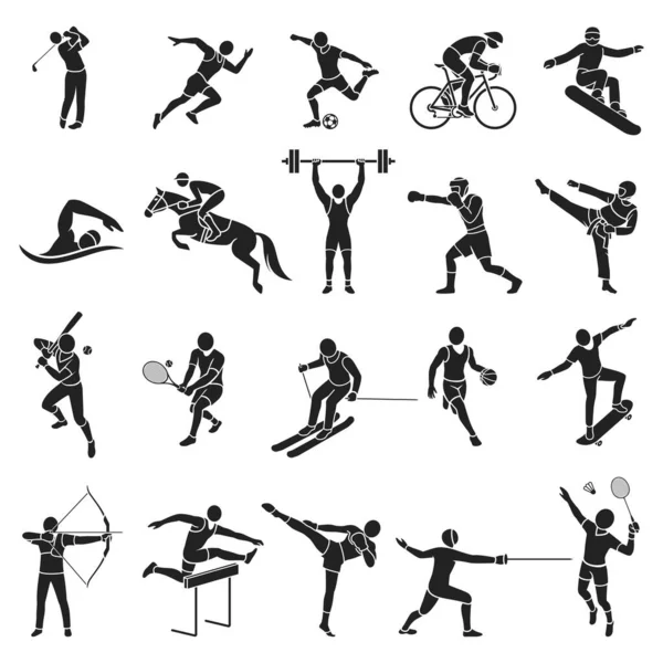 Deporte Icono Conjunto Color Negro — Vector de stock