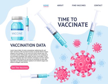 Aşı kampanyası düz illüstrasyon tarzı. Aşı Zamanı.