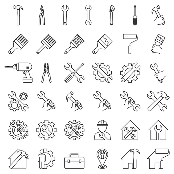 Reair Tool House Line Icons — стоковый вектор