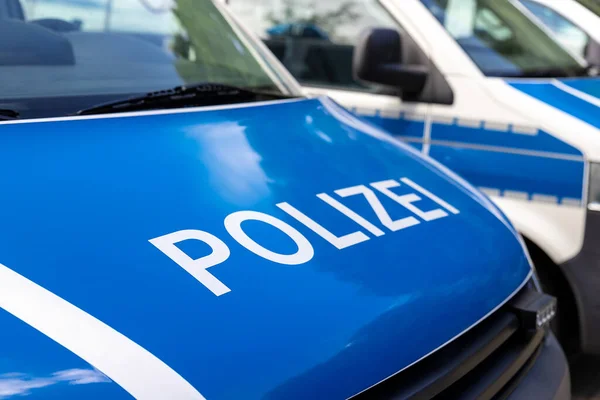 Close Detail View Many German Police Van Cars Parked Raw — Stock Photo, Image