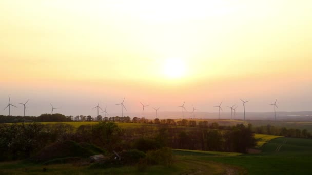 Panoramic Landscape View Many Modern Wind Turbine Farm Power Generation Видеоклип