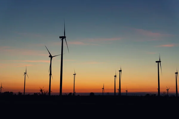 Panoramic Scenic Landscape View New Modern Wind Turbine Farm Power — Fotografia de Stock