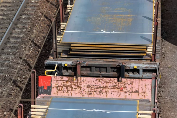 Heap Pile Heavy Raw Rusted Steel Iron Sheet Plates Loaded — Foto de Stock