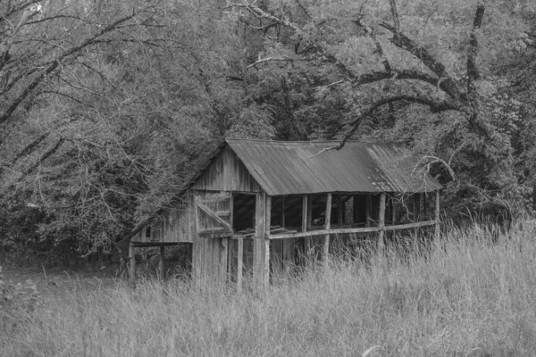 黑人和白人 密苏里州Echo Bluff州立公园破旧的旧谷仓 — 图库照片