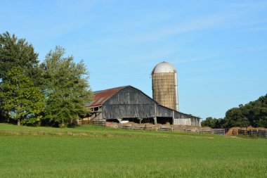 Kentucky kırsalında eski bir ahır ve tahıl ambarı