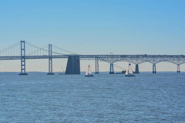 Vista Del Puente Bahía Chesapeake Desde Sandy Point State Park — Foto de Stock
