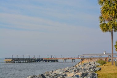 St. Simons Adası İskelesi St. Simons Sound, Glynn County, Georgia 'daki Neptune Park' ta.