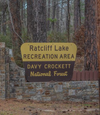Ratcliff Lake National Forest, Davy Crockett National Forest Sign. In Ratcliff, Texas clipart