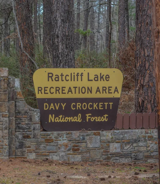 拉特克里夫湖国家森林 戴维克罗克特国家森林标志 在得克萨斯州拉特克利夫 — 图库照片