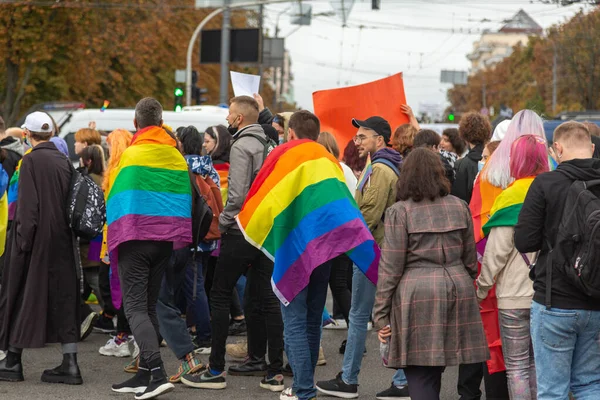 Κίεβο Ουκρανία 2021 Pride Parade Φάλαγγα Των Συμμετεχόντων Στην Πορεία — Φωτογραφία Αρχείου