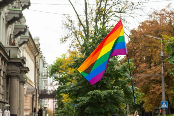 Bandeira Arco Íris Parada Orgulho Kiev Ucrânia Conceito Lgbtq — Fotografia de Stock