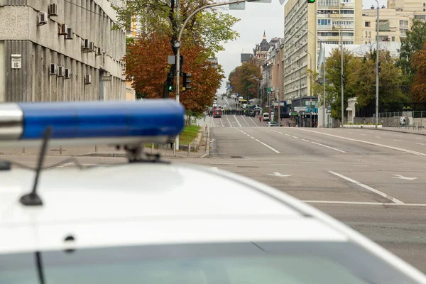 Blurred Flashing Lights Police Car City Street — Stok fotoğraf