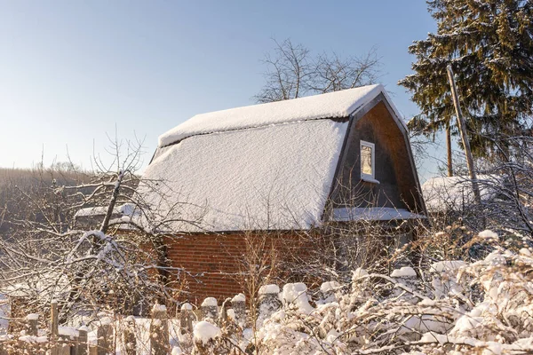 Дом Забором Снежную Зиму Лицензионные Стоковые Фото