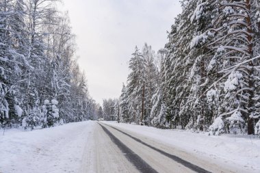 Öğleden sonra köye kış yol