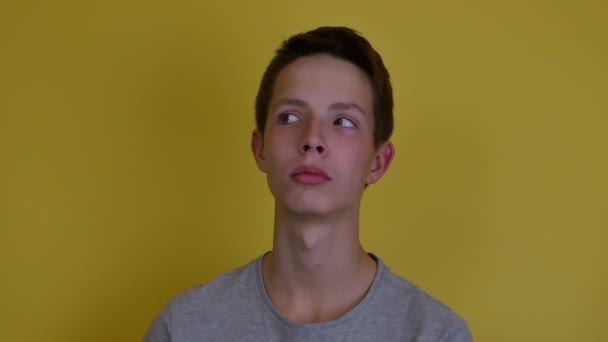 Portret van een schattige tiener jongen in een staat van depressie. — Stockvideo