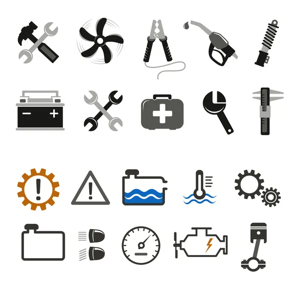 Mécanicien automobile et icônes de service — Image vectorielle