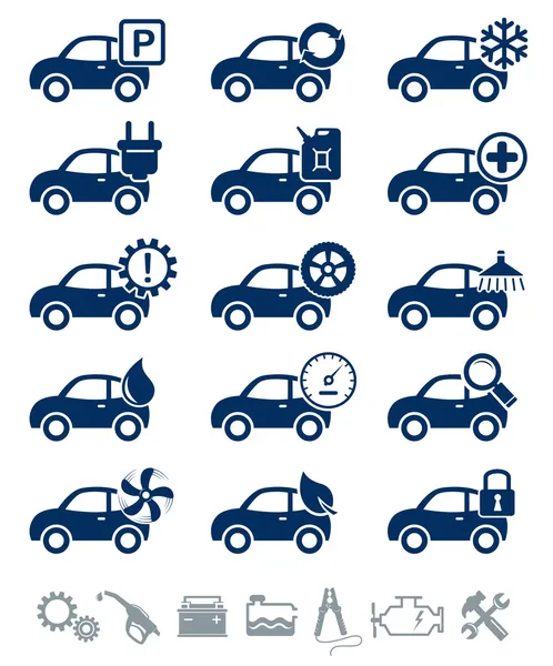 Ícones de serviço de carro conjunto azul — Vetor de Stock