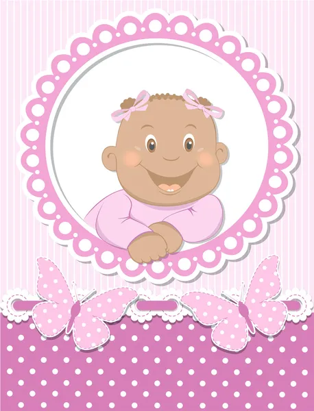 Happy African baby girl scrapbook pink frame — Stock Vector