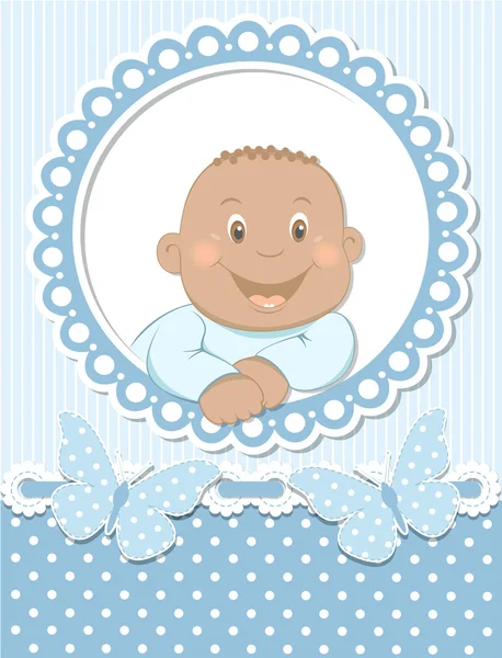 Feliz bebé africano scrapbook marco azul — Vector de stock