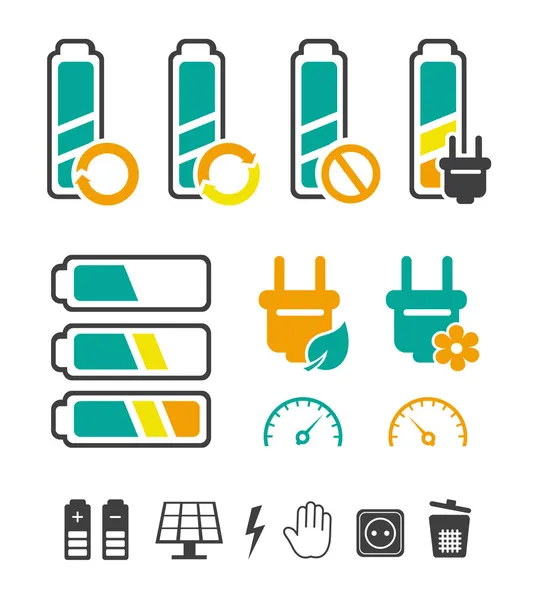 Ensemble de pictogrammes de recyclage de batterie — Image vectorielle