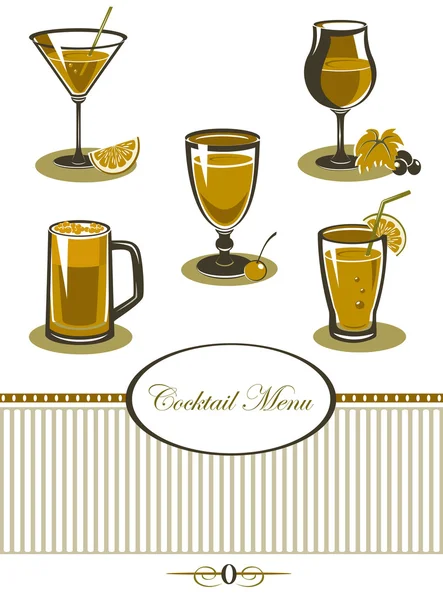 Drinks icons set orange menu — Stock Vector