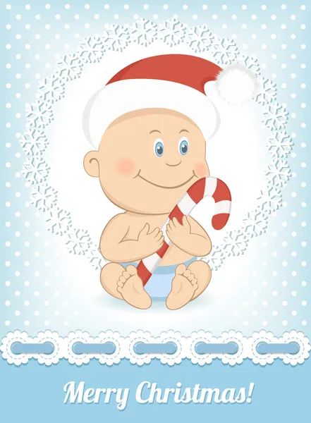 Funny Christmas baby in Santa Claus hat — Stock Vector