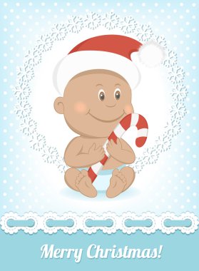 komik Noel Noel Baba şapkalı Afrika bebek