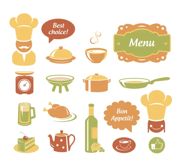 Conjunto de iconos de restaurante y cocina — Vector de stock