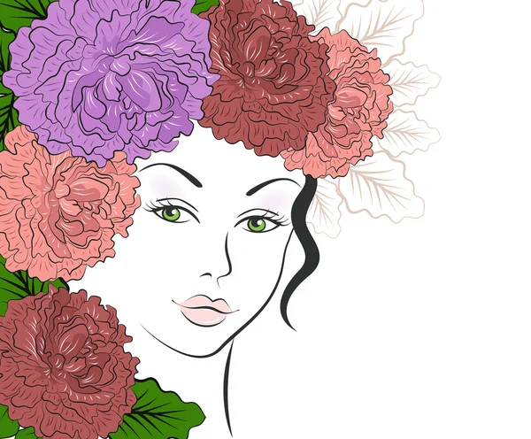 Chica romántica con pelo floral — Vector de stock