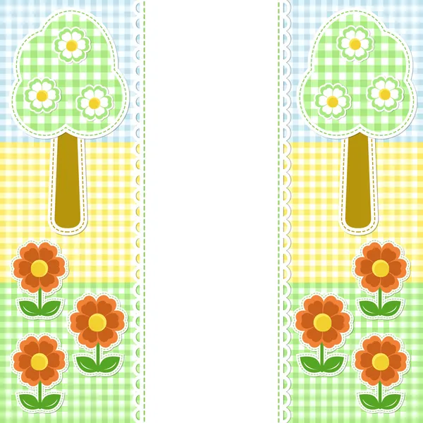 Marco de primavera con flores sobre fondo textil — Vector de stock