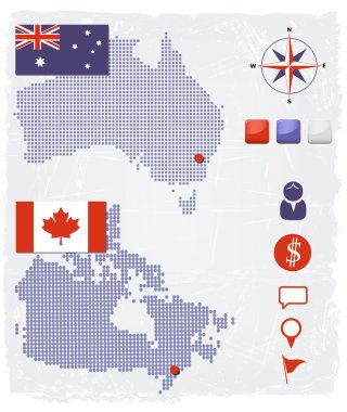 Avustralya ve Kanada haritalar ile tasarım öğeleri noktalı