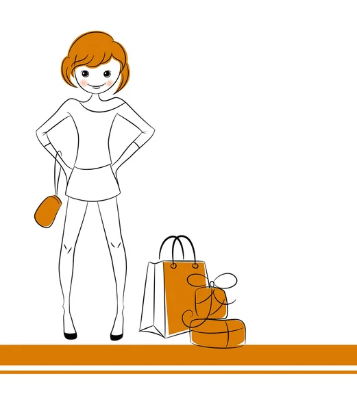 Chica de moda con bolsa de venta — Vector de stock