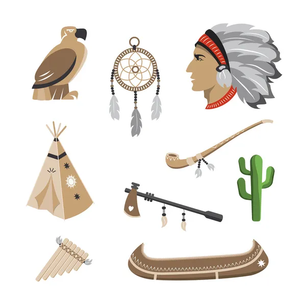 Native american indian icons — Stock Vector