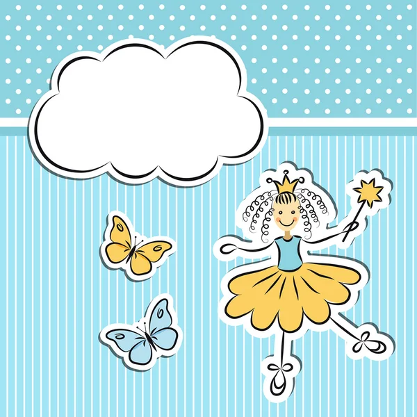 Kleine Prinzessin mit Papierwolke und Schmetterlingen — Stockvektor