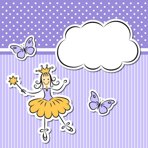 Liten flicka med papper moln och fjärilar — Stock vektor