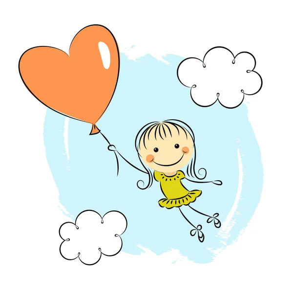 心气球的小女孩 — 图库矢量图片