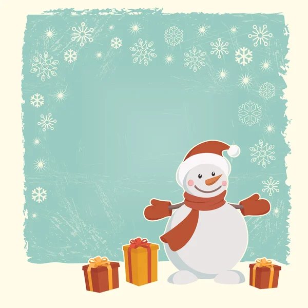 Retro karácsonyi kártya-hóember — Stock Vector