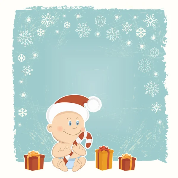 Tarjeta de Navidad retro con bebé Santa — Archivo Imágenes Vectoriales