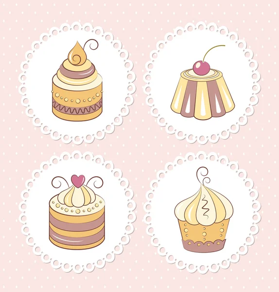 Conjunto de cupcakes dulces — Vector de stock