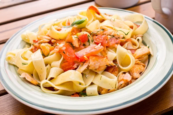 Tagliatelle with salmon — Stock Photo, Image