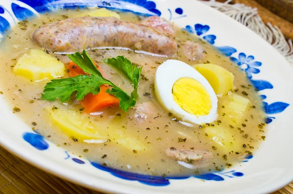 Polish Zurek soup (sour-rye soup) — Stock Photo, Image