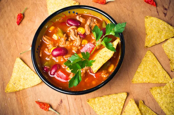 Mexická polévka s tacos — Stock fotografie