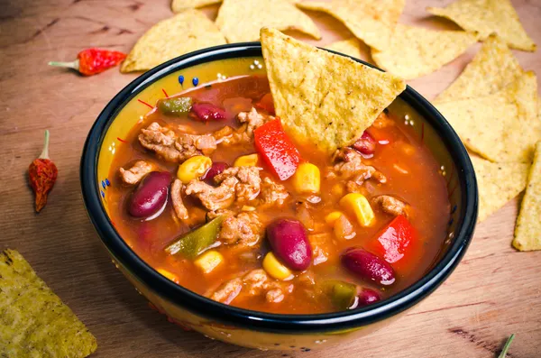 Mexican soup with tacos — Stock Photo, Image