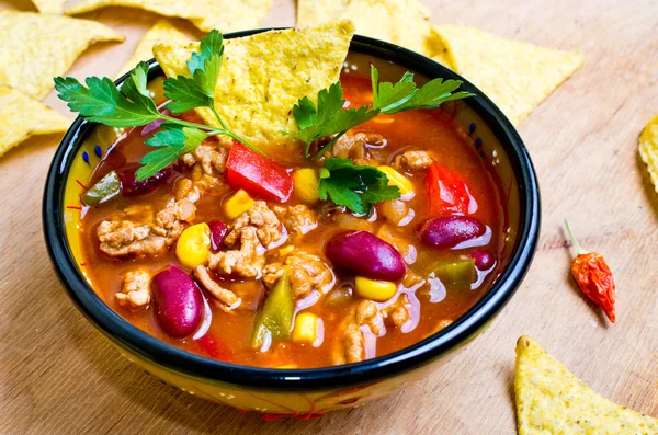 Mexican soup with tacos — Stock Photo, Image