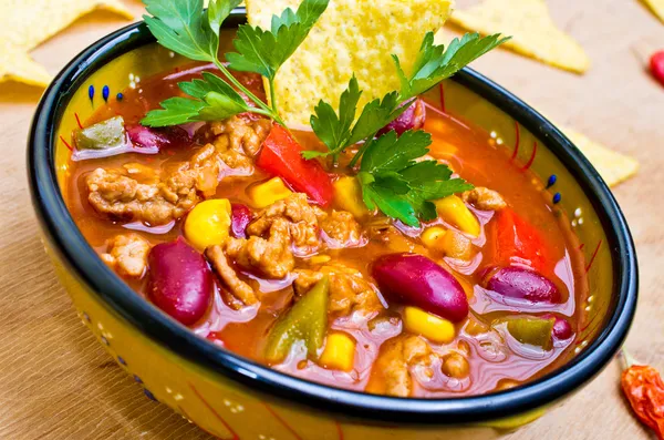 Mexican soup with tacos — Stock Photo, Image